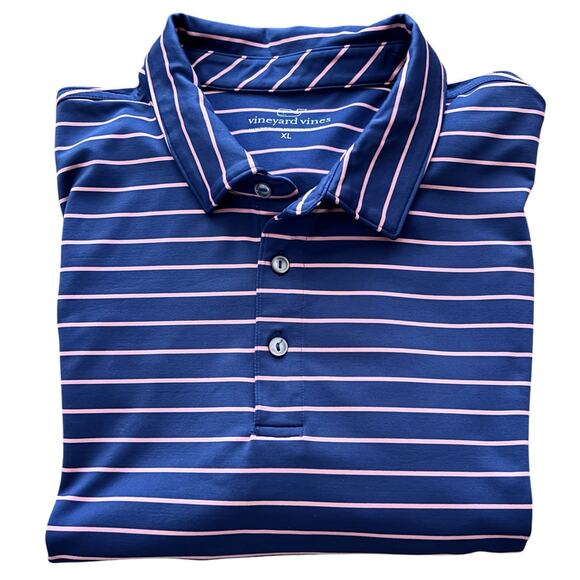 Vineyard Vines Performance Polo XL Blue Pink Pinstripe Short Sleeve CC Logo - Picture 7 of 10